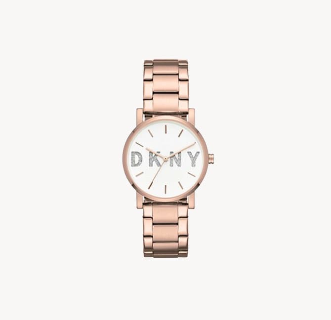 Stainless steel DKNY watch with rose gold-tone hands