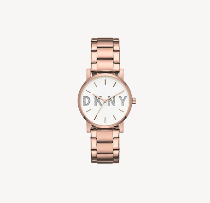 Stainless steel DKNY watch with rose gold-tone hands