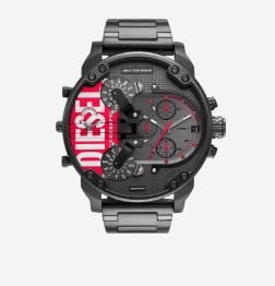 A black and red Diesel watch.