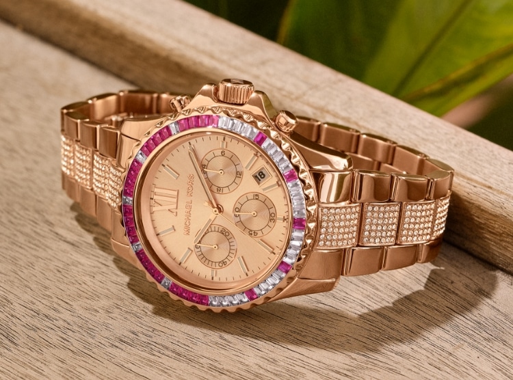 Michael Kors Everest watches in gold, rose gold, and two-tone plating