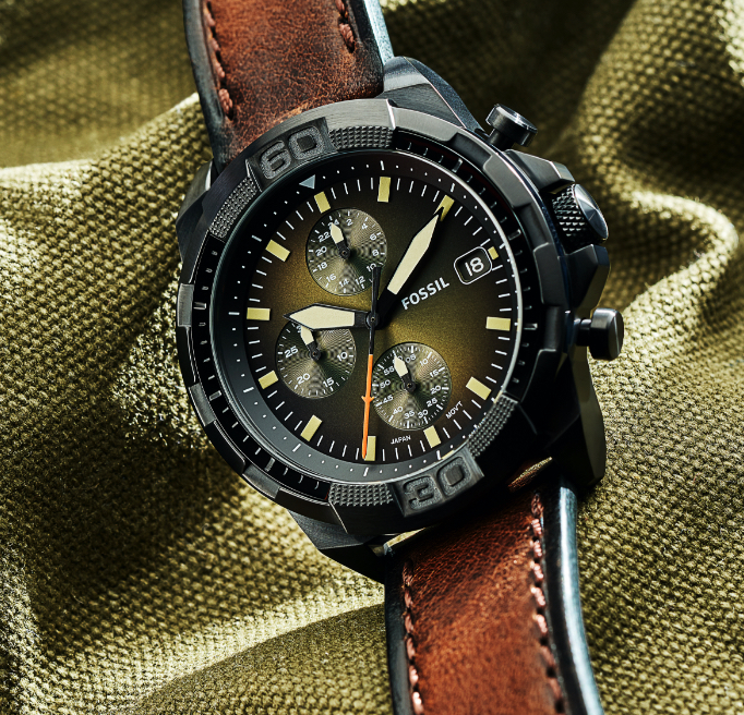 fossil mens leather watch