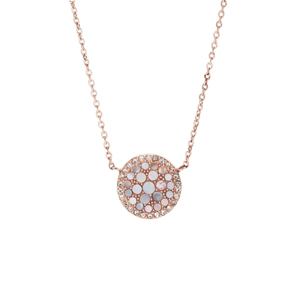 Women's moon and star necklace in silver- and rose gold-tone.