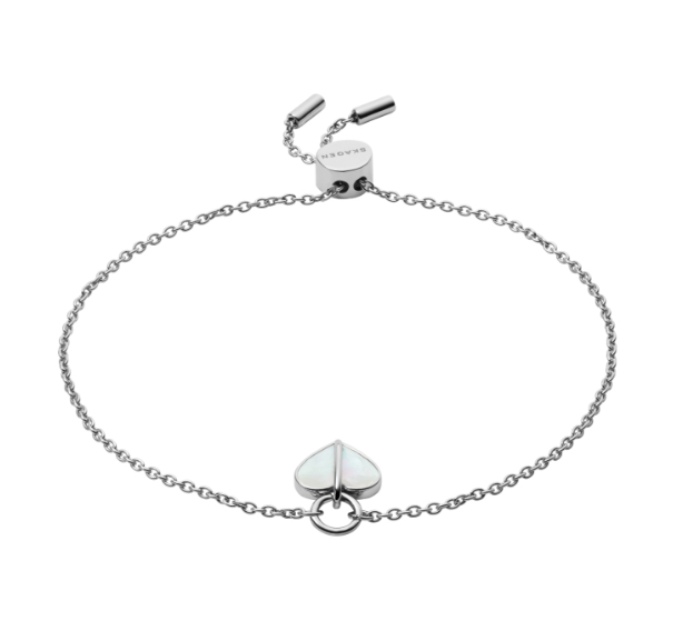 Silver-tone slider bracelet with heart accent.