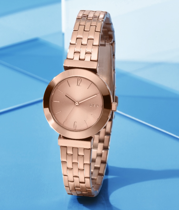 DKNY’s Parsons and Stanhope watch in silver- and rose gold-tone.