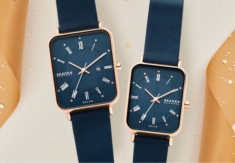Men and womens matching Skagen watches.