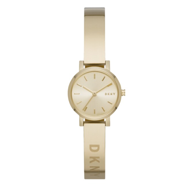 gold-tone DKNY watch with a metal bracelet