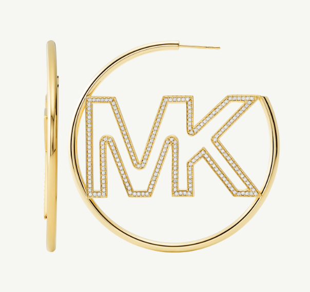 Michael Kors large hoop earrings with logo in gold-tone.