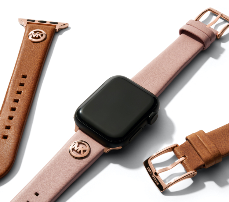 Michael Kors bands for Apple Watch® in luggage leather and leopard print.